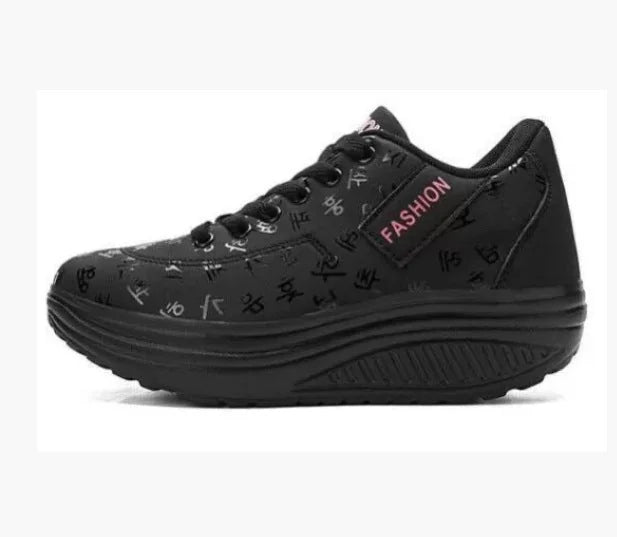 Black Women's Lace-Up Platform Sneakers — Tabitha Cushioned Wedge Comfort - Studio Side