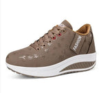 Brown Women's Lace-Up Platform Sneakers — Tabitha Cushioned Wedge Comfort - Profile View