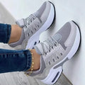 Gray Women's Chunky Sole Sneakers — Violetta Lace-Up Platform Lightweight - Worn Lifestyle Wall