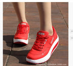 Red Women's Lace-Up Platform Sneakers — Tabitha Cushioned Wedge Comfort - Worn Lifestyle