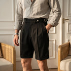Black Men's Pleated Gurkha Shorts with Buckle Side Tabs & Cuffed Hem — Sullivan