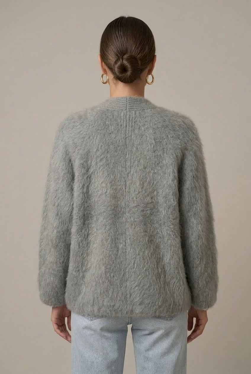 Women's Alpaca Cardigan with Plush Texture & Open-Front Relaxed Fit - Back Full