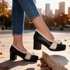 Women's Winter Pumps with Plush Collar & Block Heel - City Skyline Step
