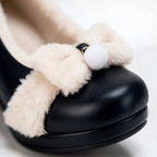 Women's Winter Pumps with Plush Collar & Block Heel - Close Up Toe