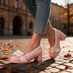 Women's Winter Pumps with Plush Collar & Block Heel - Cobblestone Walk