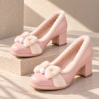 Women's Winter Pumps with Plush Collar & Block Heel - Sunlit Studio