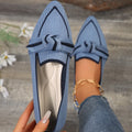 Blue Women's Pointed Toe Ballet Flats — Bianca Slip-On Knit Bow-Detail - Front Full