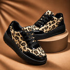 Women's Platform Sneakers with Leopard Print & Cushioned Insole - Pair Studio Angle