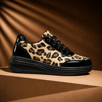 Black Women's Platform Sneakers with Leopard Print & Cushioned Insole