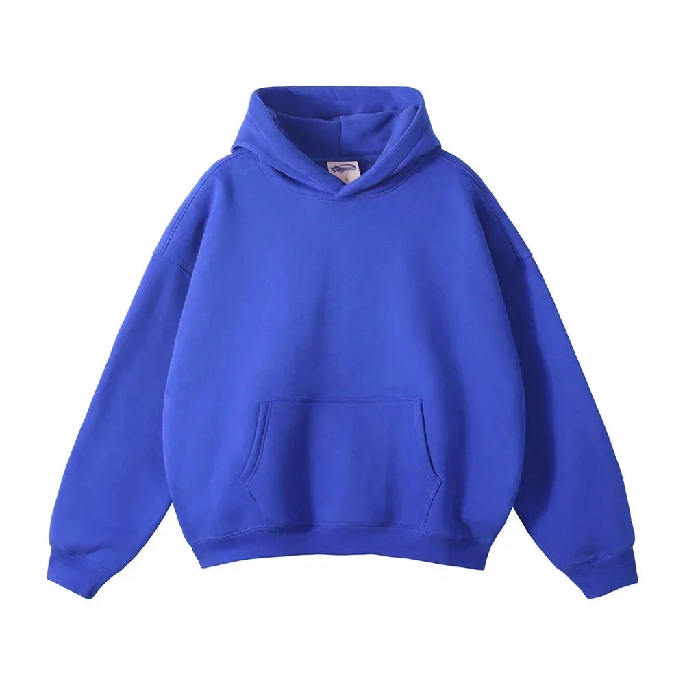 Blue Men's Pullover Hoodie with Kangaroo Pocket & Ribbed Cuffs
