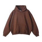 Brown Men's Pullover Hoodie with Kangaroo Pocket & Ribbed Cuffs