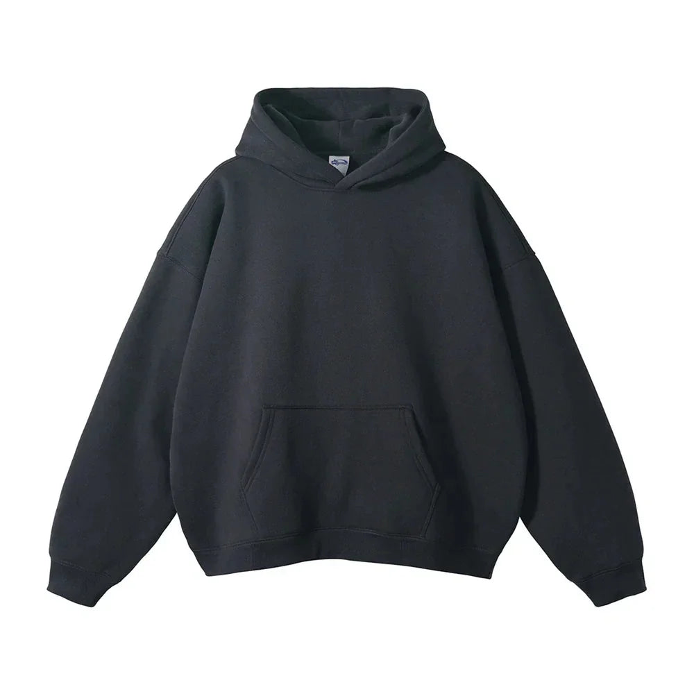 Grey Men's Pullover Hoodie with Kangaroo Pocket & Ribbed Cuffs