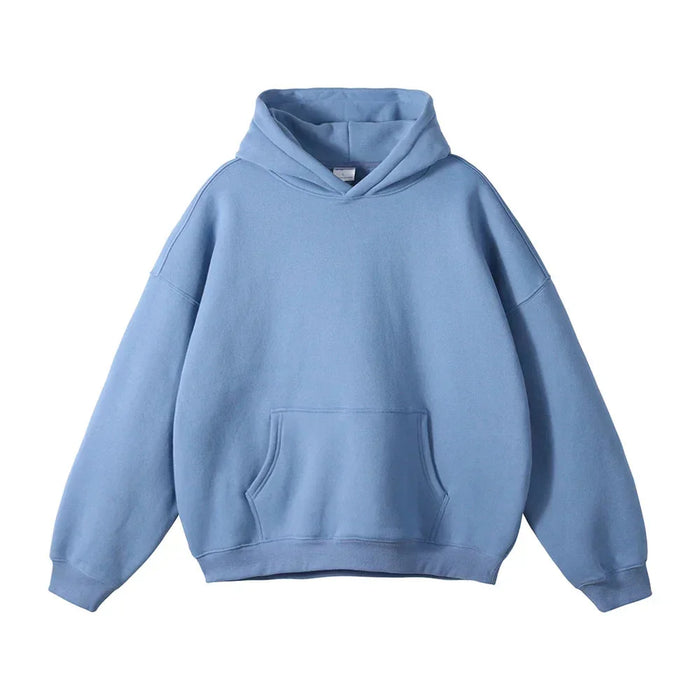 Light Blue Men's Pullover Hoodie with Kangaroo Pocket & Ribbed Cuffs