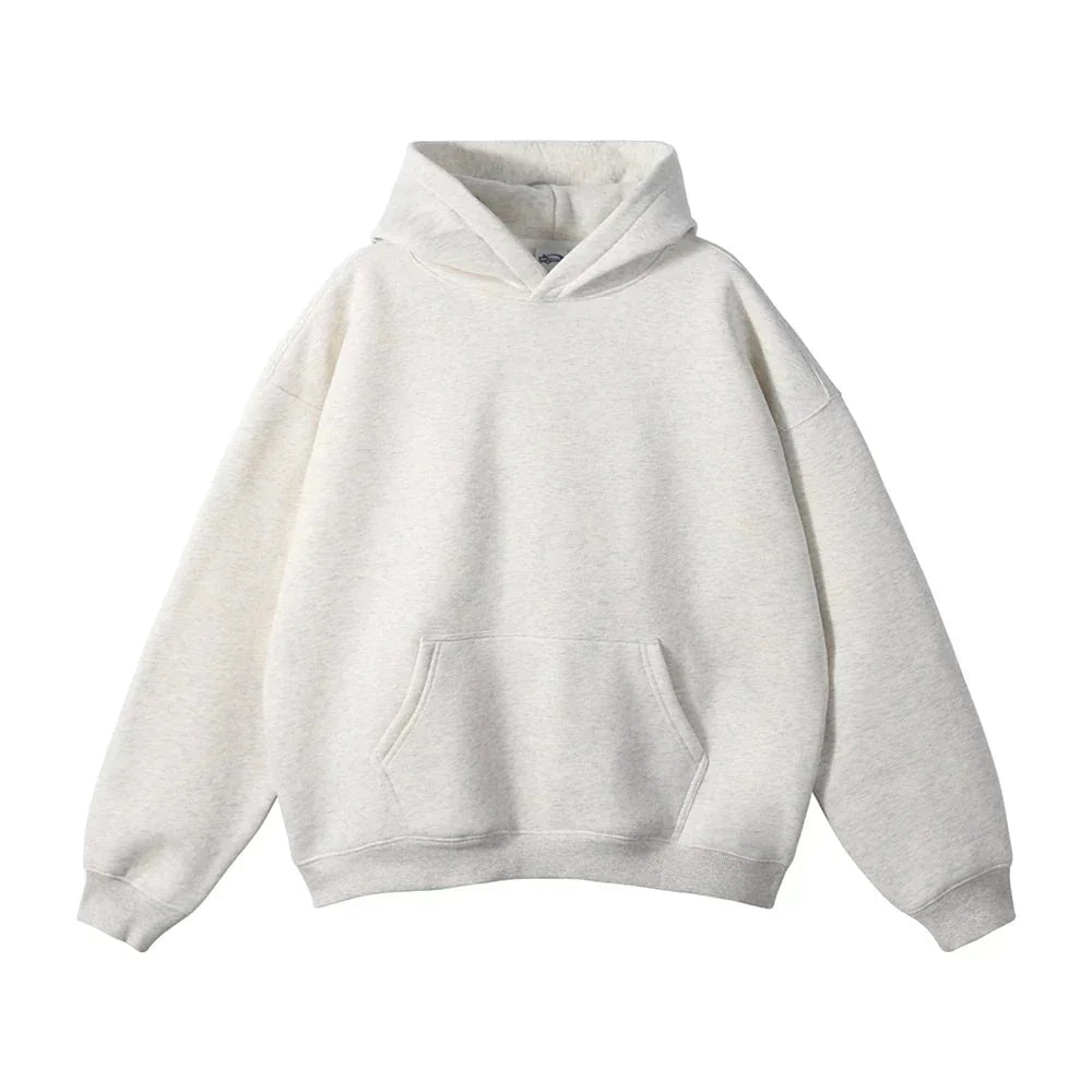 Light Grey Men's Pullover Hoodie with Kangaroo Pocket & Ribbed Cuffs