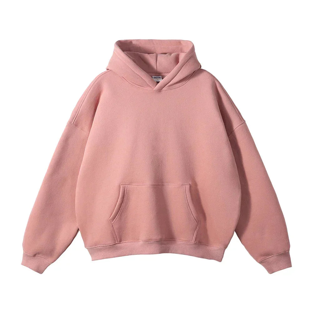 Light Pink Men's Pullover Hoodie with Kangaroo Pocket & Ribbed Cuffs