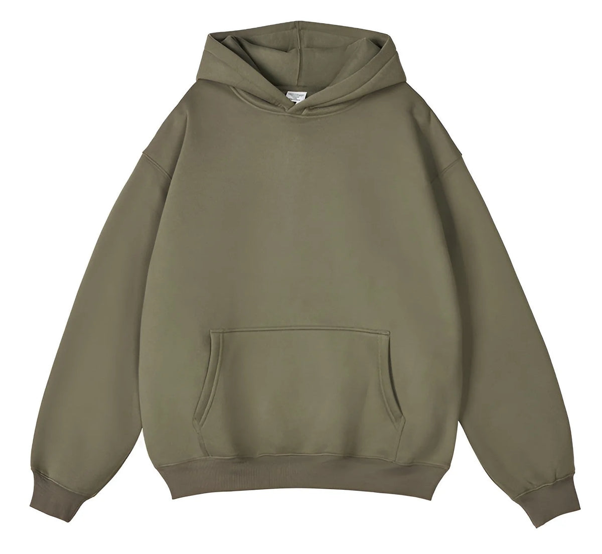 Olive Green Men's Pullover Hoodie with Kangaroo Pocket & Ribbed Cuffs