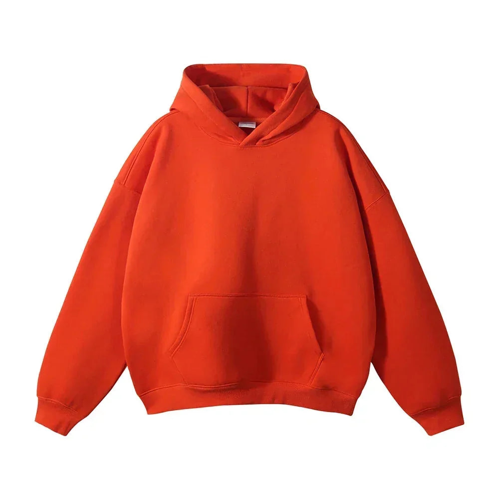 Orange Men's Pullover Hoodie with Kangaroo Pocket & Ribbed Cuffs