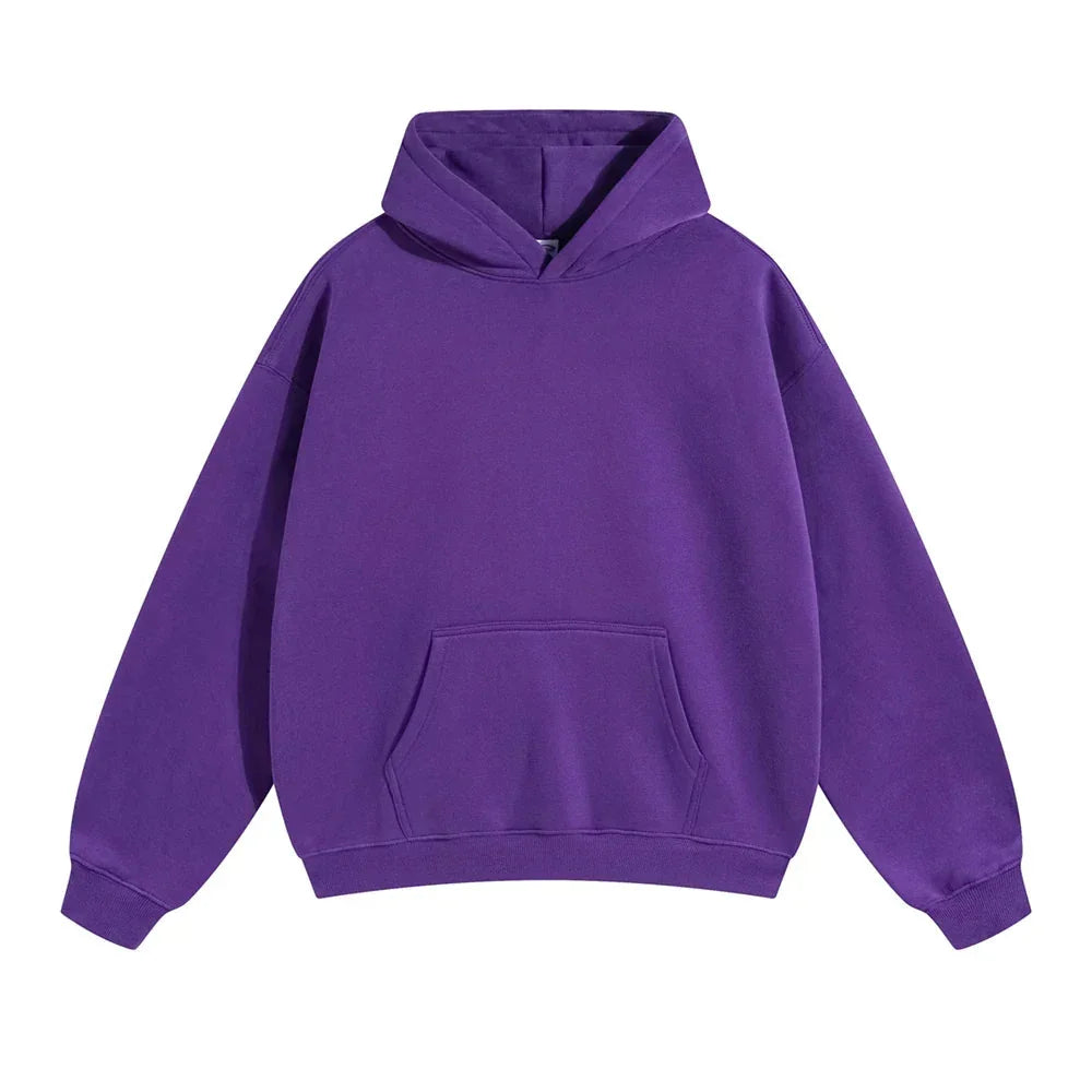 Purple Men's Pullover Hoodie with Kangaroo Pocket & Ribbed Cuffs