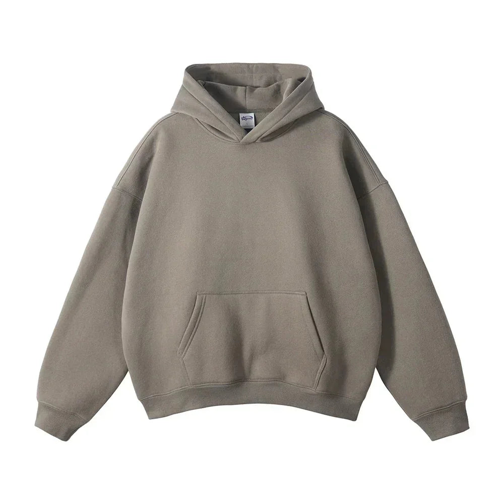 Taupe Men's Pullover Hoodie with Kangaroo Pocket & Ribbed Cuffs