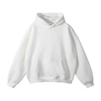 White Men's Pullover Hoodie with Kangaroo Pocket & Ribbed Cuffs