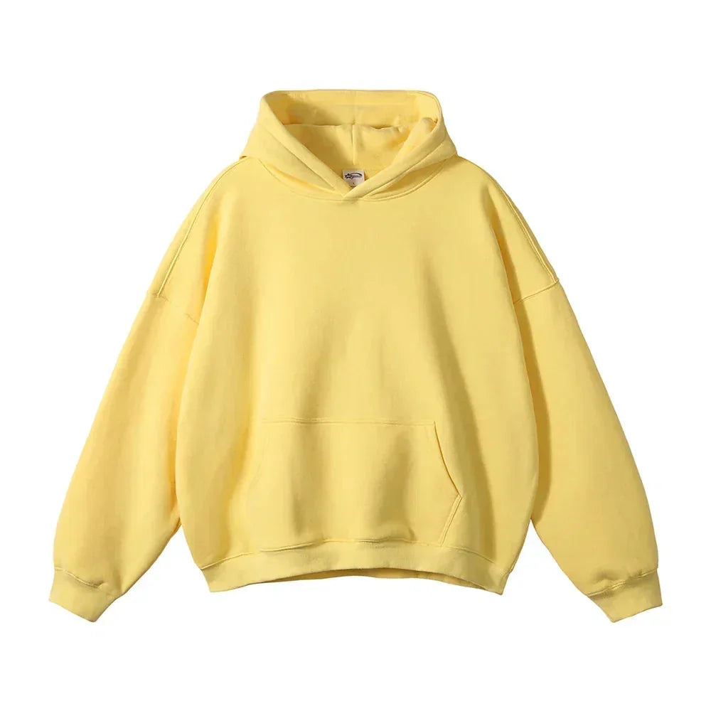 Yellow Men's Pullover Hoodie with Kangaroo Pocket & Ribbed Cuffs