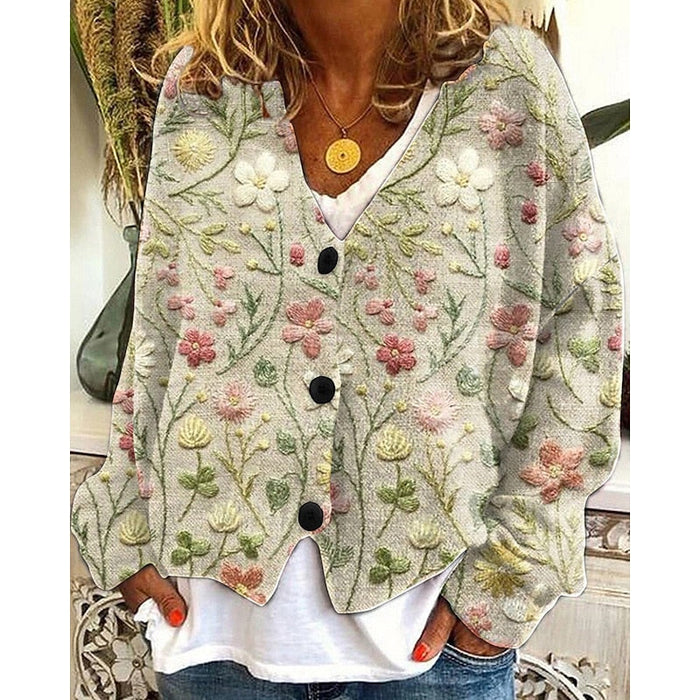 Women's Floral Open-Front Cardigan with Button-Front Design — Sadie