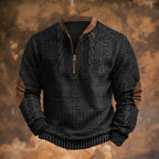 Black Men's Quarter Zip Sweater with Cable Knit & Elbow Patches