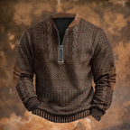 Brown Men's Quarter Zip Sweater with Cable Knit & Elbow Patches