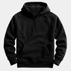 Black Men's Quarter Zip Hoodie with Raglan Sleeves & Kangaroo Pocket
