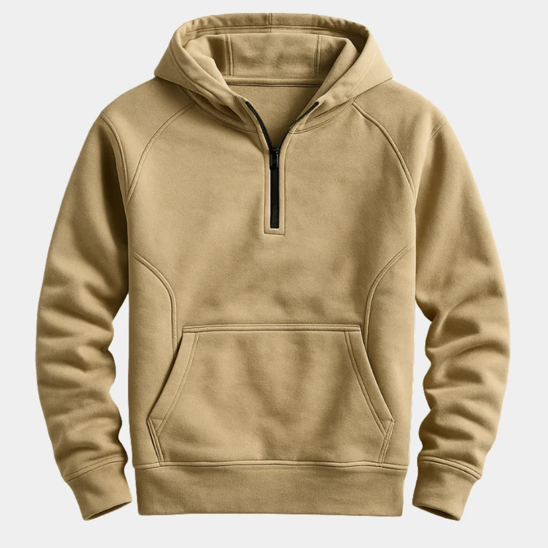 Camel Men's Quarter Zip Hoodie with Raglan Sleeves & Kangaroo Pocket