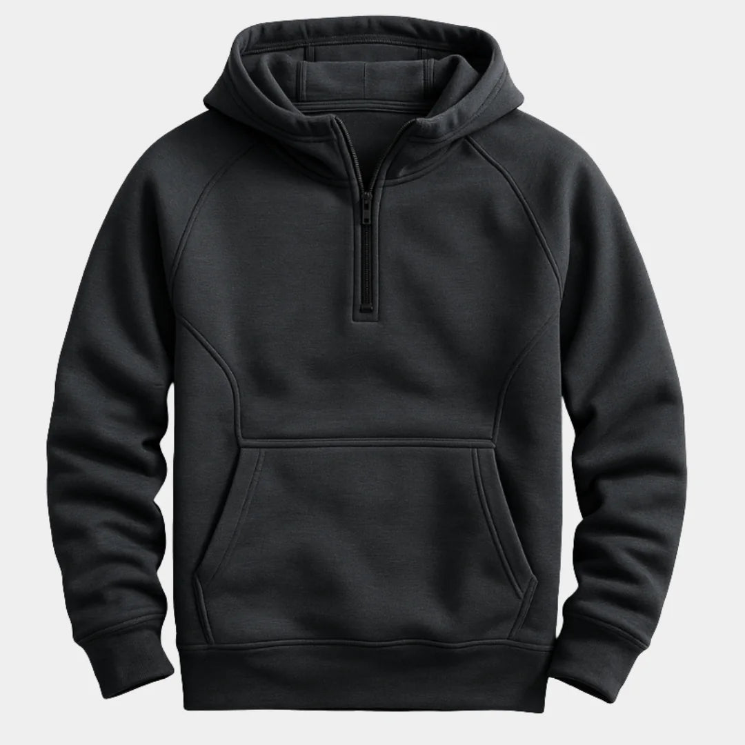 Dark Gray Men's Quarter Zip Hoodie with Raglan Sleeves & Kangaroo Pocket