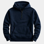 Navy Men's Quarter Zip Hoodie with Raglan Sleeves & Kangaroo Pocket