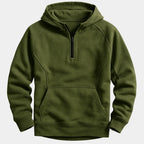 Olive Green Men's Quarter Zip Hoodie with Raglan Sleeves & Kangaroo Pocket