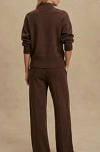 Women's Quarter Zip Set with Wide-Leg Pants & Relaxed Fit - Back Full