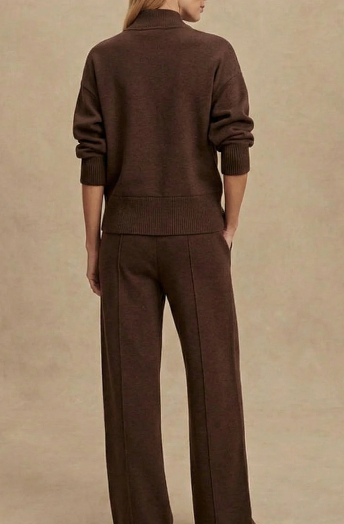 Women's Quarter Zip Set with Wide-Leg Pants & Relaxed Fit - Back Full