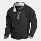 Black Men's Quarter Zip Sweatshirt with Sherpa-Lined Collar & Pocket — Silas