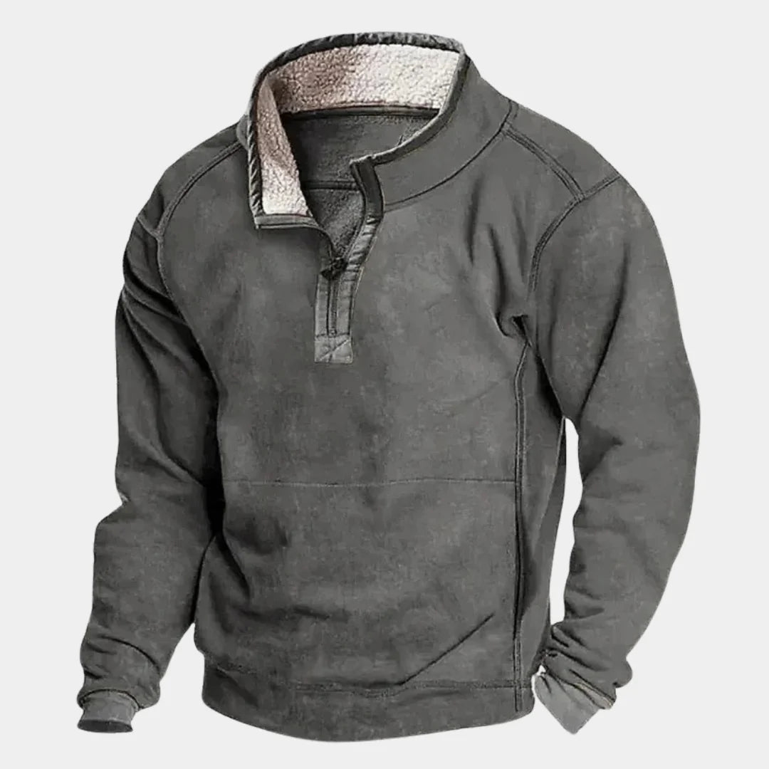 Gray Men's Quarter Zip Sweatshirt with Sherpa-Lined Collar & Pocket