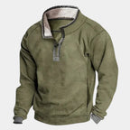 Green Men's Quarter Zip Sweatshirt with Sherpa-Lined Collar & Pocket — Silas - Side Stance
