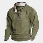 Green Men's Quarter Zip Sweatshirt with Sherpa-Lined Collar & Pocket — Silas