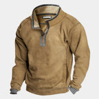 Yellow Men's Quarter Zip Sweatshirt with Sherpa-Lined Collar & Pocket — Silas - Close Up Collar