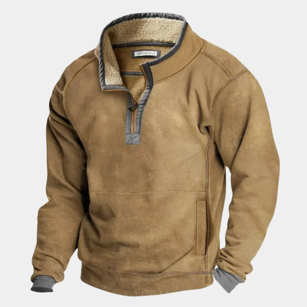 Men's Quarter Zip Sweatshirt with Sherpa-Lined Collar & Pocket - Side Profile