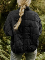 Women's Quilted Jacket with Oversized Fit & Stand Collar - Back Angle View