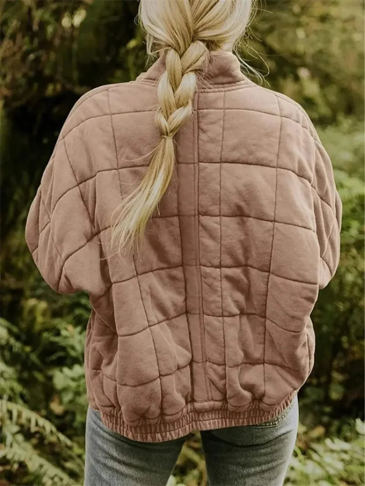 Women's Quilted Jacket with Oversized Fit & Stand Collar - Back Detail View
