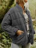 Dark Grey Women's Quilted Jacket with Oversized Fit & Stand Collar