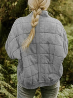 Women's Quilted Jacket with Oversized Fit & Stand Collar - Back Quarter View