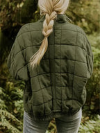 Women's Quilted Jacket with Oversized Fit & Stand Collar - Back Outdoor Pose