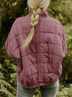Women's Quilted Jacket with Oversized Fit & Stand Collar - Back Lifestyle Pose