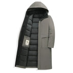 Gray Men's Longline Quilted Winter Coat with Hooded Insulated Design — Grayson - Flat Studio