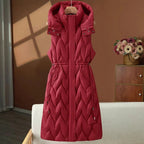 Jujube Red Women's Quilted Hooded Vest with Drawstring Waist & Two-Way Zipper