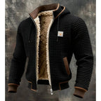 Black Men's Quilted Hooded Winter Jacket with Zip Front & Sherpa Lining